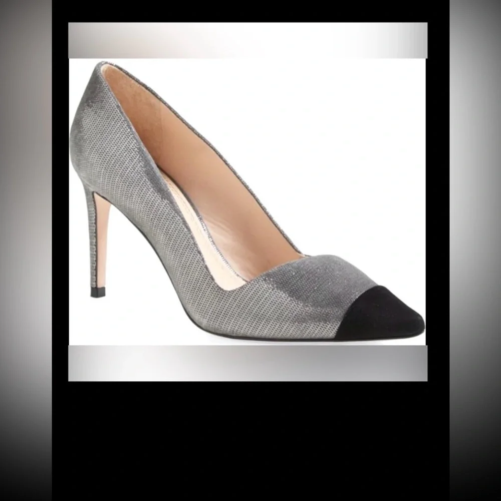 Tory Burch 'Shaila'  Leather Pump Pointy Toe colorblock grey & black size 6